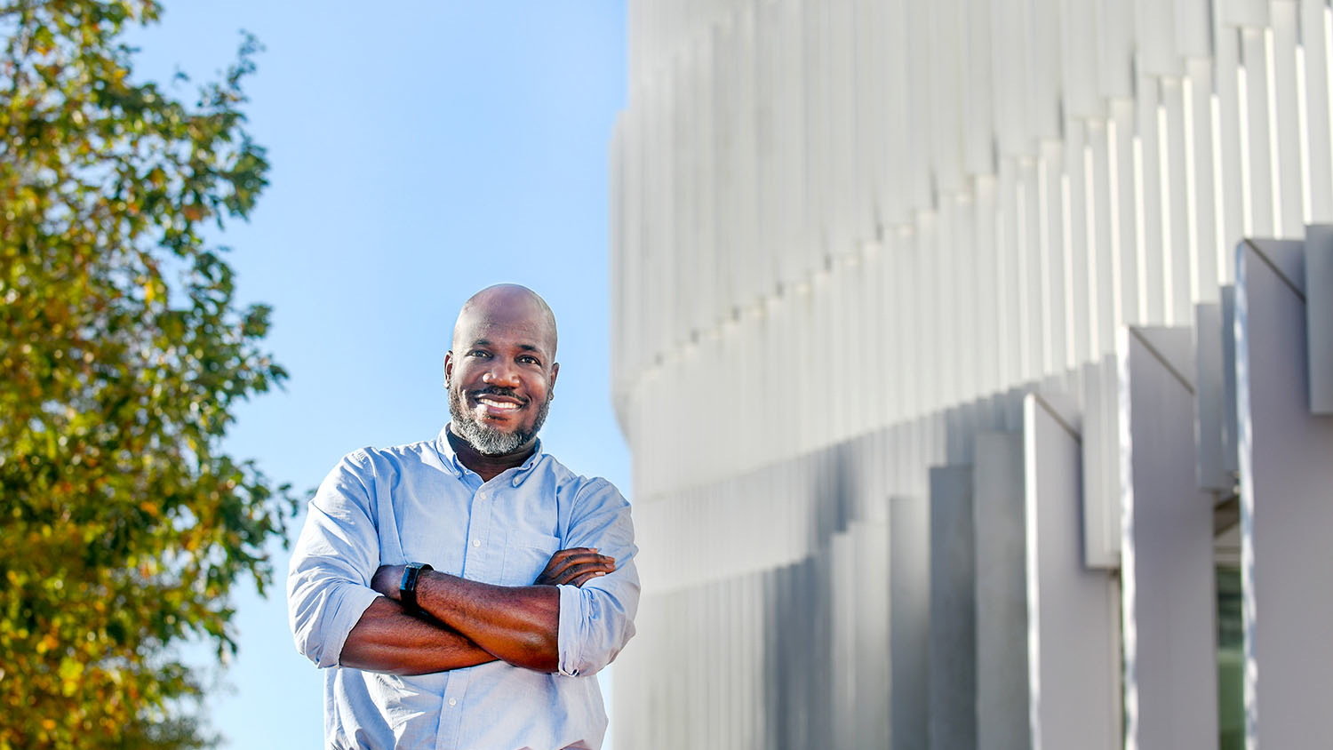 Cranos Williams in front of Hunt Library